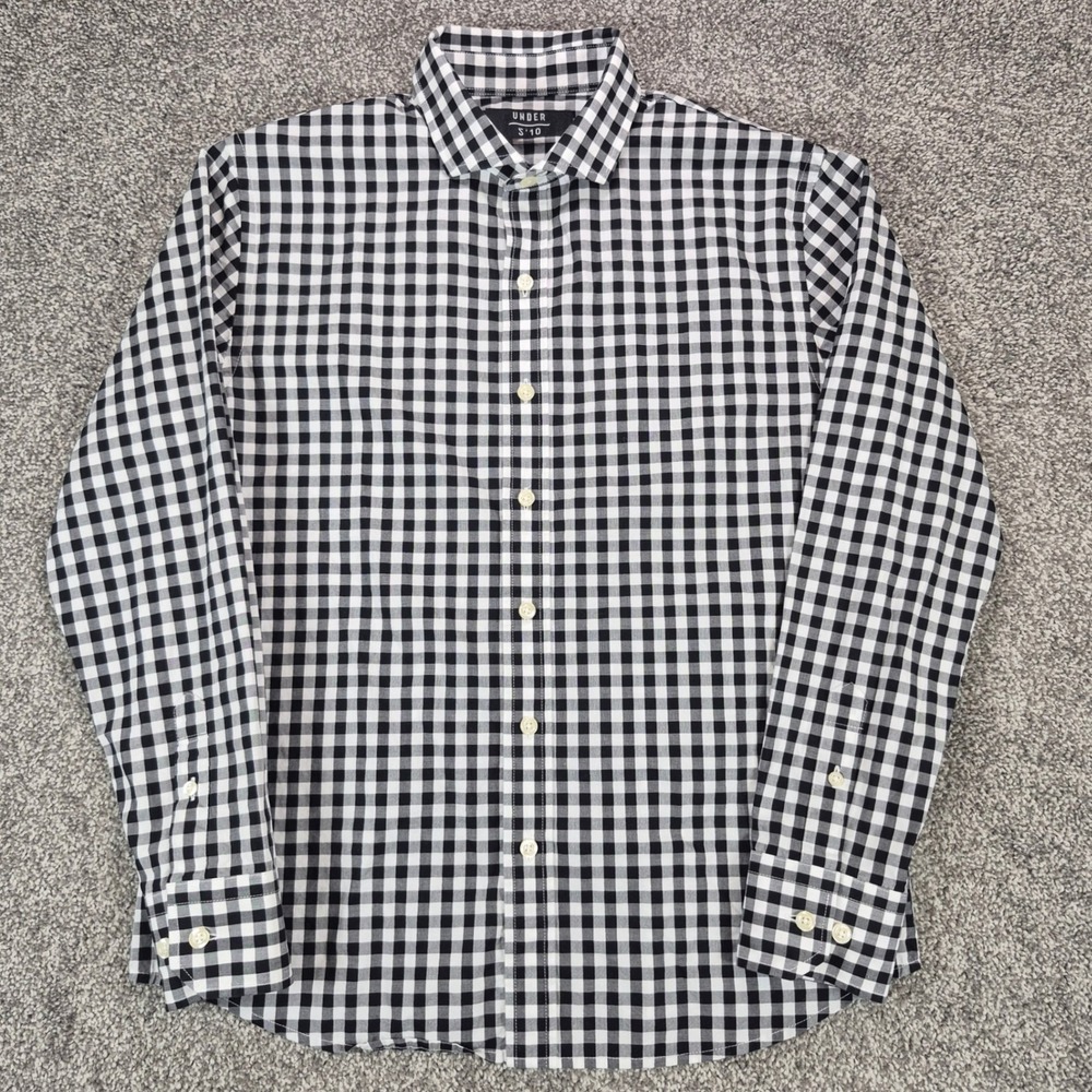 Under 5'10 Shirt Mens Small Black White Gingham Cotton Long Sleeve
